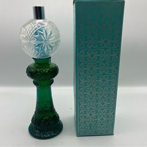 Vintage Avon Mansion Lamp Glass Bottle Moonwind Cologne 6 Fl Oz Blue Green